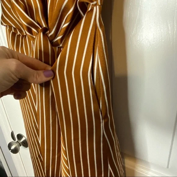 Francesca’s Closet Sandy & Sid Dress Brown Wrap Front striped midi ruffle skirt - Picture 6 of 9